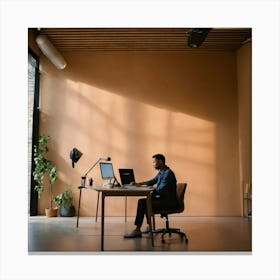 A Photo Of A Person Sitting At A Desk With A Compu (1) Canvas Print