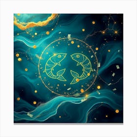 Pisces symbol with gold coins Canvas Print