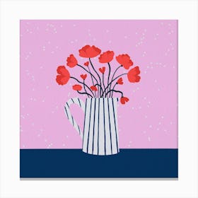 Red poppies - pink and blue Canvas Print