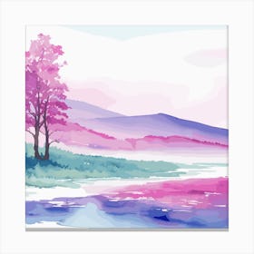 Watercolor Landscape With Trees Canvas Print