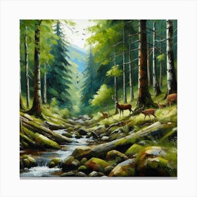 Deer In The Forest, Acrylic Painting Style 3 Canvas Print