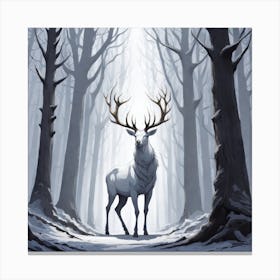A White Stag In A Fog Forest In Minimalist Style Square Composition 53 Canvas Print