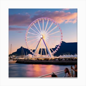 A Serene And Vibrant Image Of A Majestic Ferris Wheel Standing Tall Against The Picturesque Cape Town (2) Canvas Print