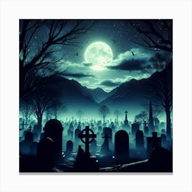 Graveyard At Night 3 Canvas Print