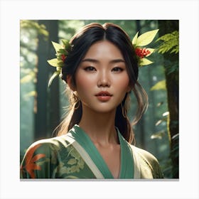 Asian Woman In Kimono Canvas Print