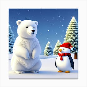 Polar Bear And Penguin Canvas Print