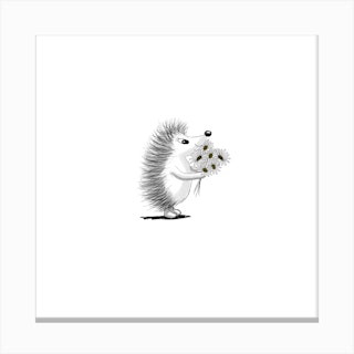 Hedgehog With Bouquet Square Canvas Print