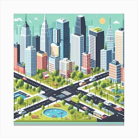 Cityscape Isometric Illustration Canvas Print