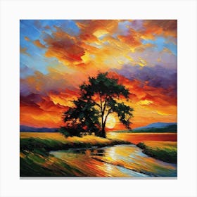 Sunset Over The River 4 Canvas Print