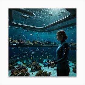 Woman In An Aquarium Canvas Print