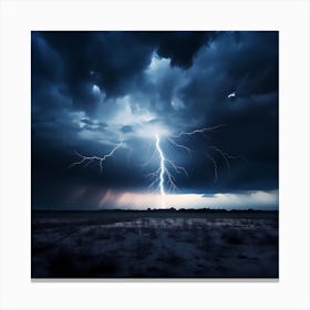 Distant Lightning Strike Over Open Ground Canvas Print