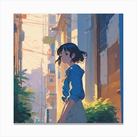 Anime Girl Walking Down The Street Canvas Print