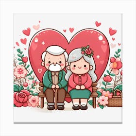 Old Couple Sitting On Bench Canvas Print