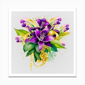 Watercolor Mardi Gras Flower Bouquets 25 Canvas Print