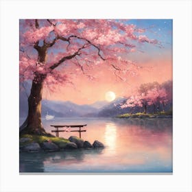 Japanese Sakura tree In Lake Canvas Print