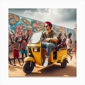 Man Riding A Scooter Canvas Print