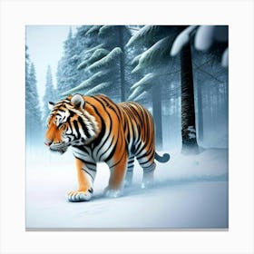 Hungry Sibirean Tiger In The Snow Canvas Print