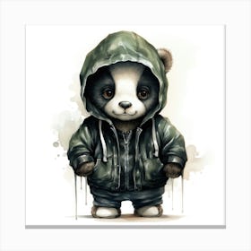 Watercolour Cartoon Panda Bear In A Hoodie Canvas Print