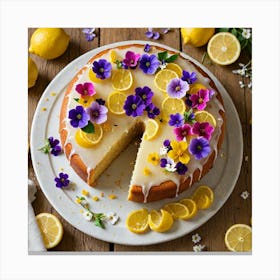 Lemon Drizzle Cake A Moist Lemon Drizzle Cake With A Zesty Glaze Topped With Thin Slices Of Candied Canvas Print