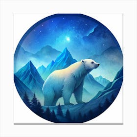 A Polar Bear Standing On A Mountaintop Against A Starry Sky Canvas Print