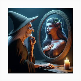 Old Witch In The Mirror Canvas Print