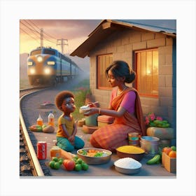 Child Eats Food Canvas Print