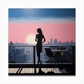 Silhouette Of A Woman At Sunset Canvas Print