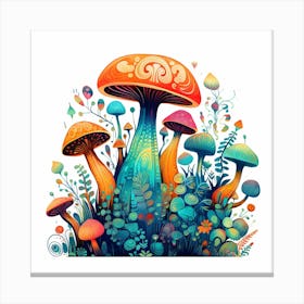 Mushrooms And Flowers 5 Canvas Print