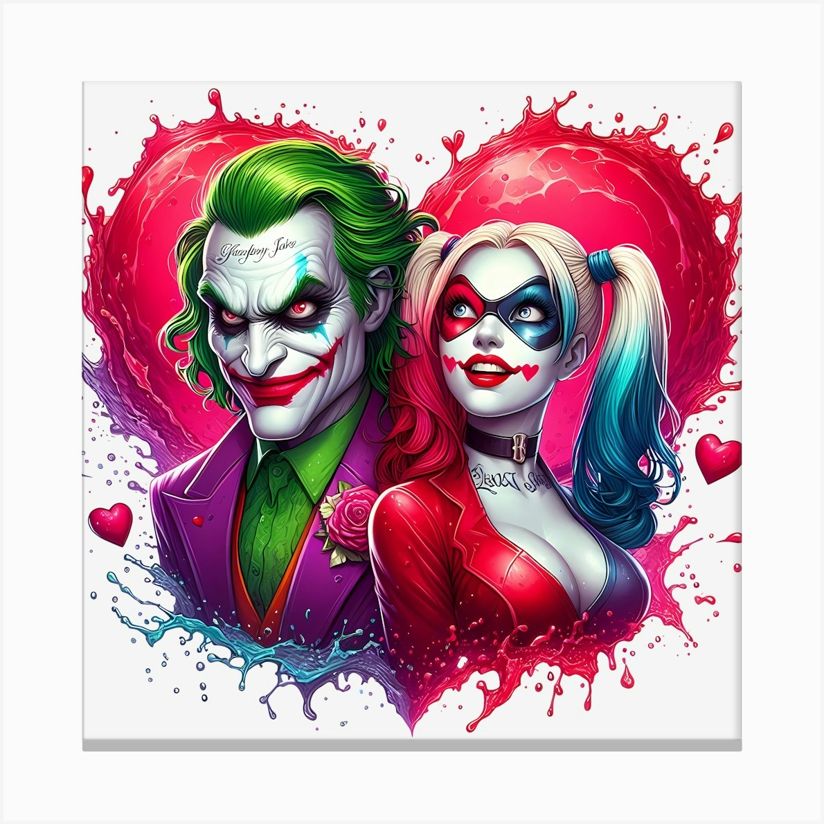 Joker And Harley Canvas Print by Aloke Design