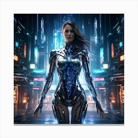 Artificial Intelligence Embodied In A Sleek Futuristic Cybernetic Figure Stands At The Center Of A (5) Canvas Print