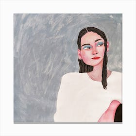 Portrait of a woman in white on a gray background Canvas Print