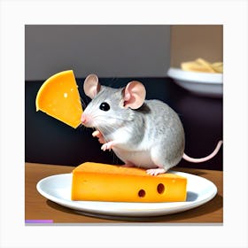 Surrealism Art Print | Mouse Stares At Floating Cheese Wedge Canvas Print