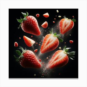 Strawberry Splashing On Black Background 1 Canvas Print