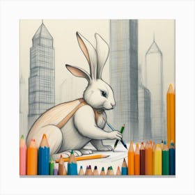 Rabbit With Pencils 1 Canvas Print