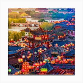 Chinese City At Sunset Canvas Print