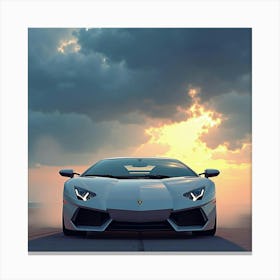 Lamborghini Reventón With A Watercolor Stormy Sky Backdrop 1 Canvas Print