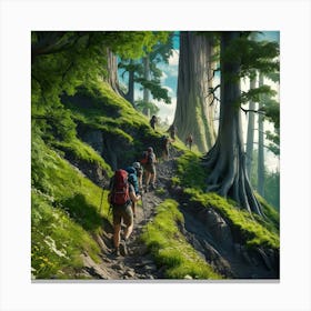 Hikers In The Forest Canvas Print