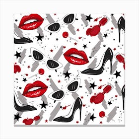 Red Lips Black Heels Pattern Canvas Print