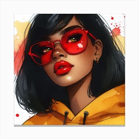 Girl With Red Glasses Canvas Print