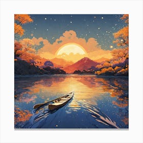 Canoe On The Lake Canvas Print