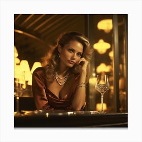 Pretty woman sitting at a bar with a drink Canvas Print