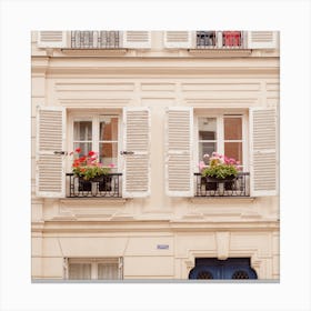 Paris Windows With Flowers Square Canvas Print