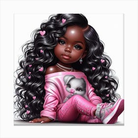 Little Black Girl With Long Hair Canvas Print