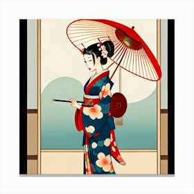 Geisha with Umbrella Canvas Print