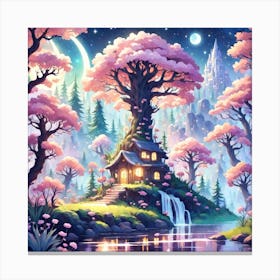 A Fantasy Forest With Twinkling Stars In Pastel Tone Square Composition 99 Canvas Print