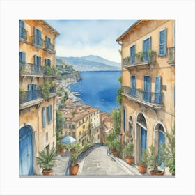 Sorrento Italy Blue Drawing Art Print 1 Canvas Print