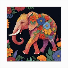 Elephant With Flowers Canvas Print