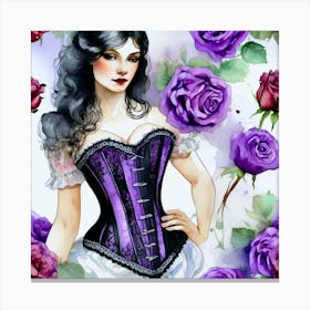 Corset Girl With Purple Roses Canvas Print