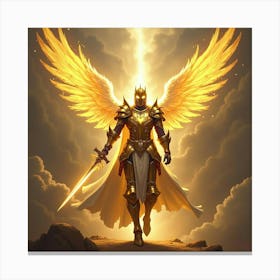 Celestial Knight In Golden Armor With Radiant Wings 1 Canvas Print