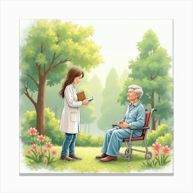 Soothing Watercolor Scene Of A Caregiver And Patient In A Peaceful Garden Setting 1 Canvas Print